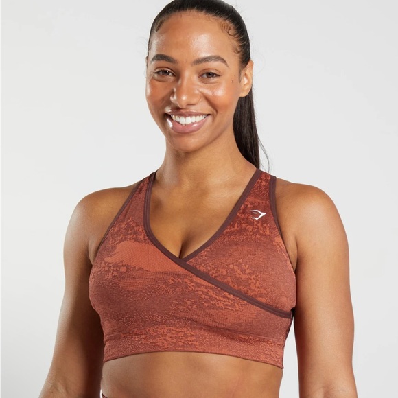 Gymshark Women’s Adapt Camo Seamless Sports Bra Storm Red/Cherry Brown Size XL - Picture 8 of 8